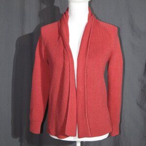 L.L.Bean Coral Red Ribbed Open-Front Cardigan Sweater - Size Small Petite